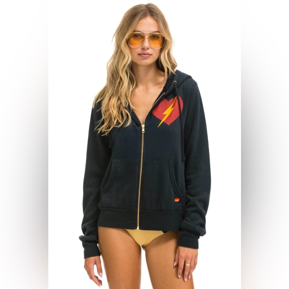 Aviator Nation Bolt Heart Zip Hoodie Charcoal Size XS UNISEX